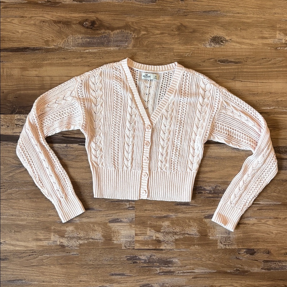 Hollister Light Pink Cable Knit Button Down Cardigan